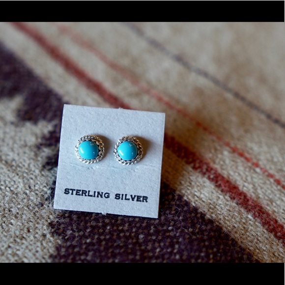 Urban Outfitters Jewelry - Sterling silver and turquoise circle stud earrings